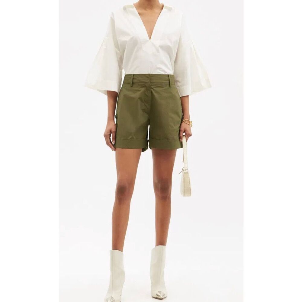 FRAME Channing White Cotton Poplin V-Neck Blouse | Oversized Quiet Luxury Top, M